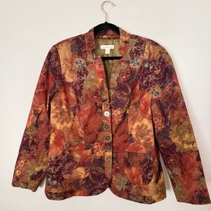 Coldwater Creek Women Autumn Blazer Size 14 Jacket Multicolor Floral Tapestry